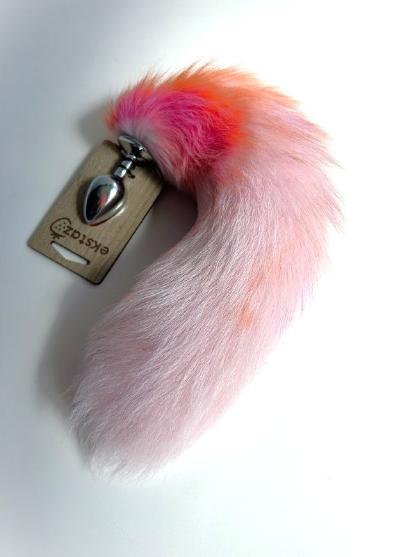 Анальная пробка металлическая никель Ø 2,7 хвостик трехцветный песец 