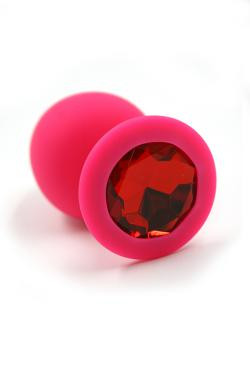 Анальная пробка розовая, цвет кристалла красный, силикон D28