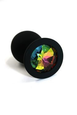 Анальная пробка черная, цвет кристалла разноцветный, силикон D 28