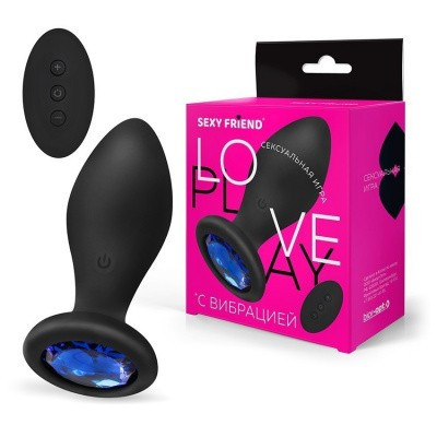 Анальная втулка черная/синий с вибрацией и пультом ду, Ø35