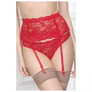 Кружевной пояс для чулок высокий, красный 46-48р