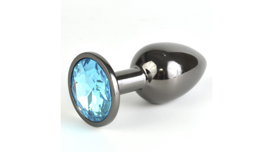 Анальная пробка неохром с голубым кристаллом Ø 28 мм