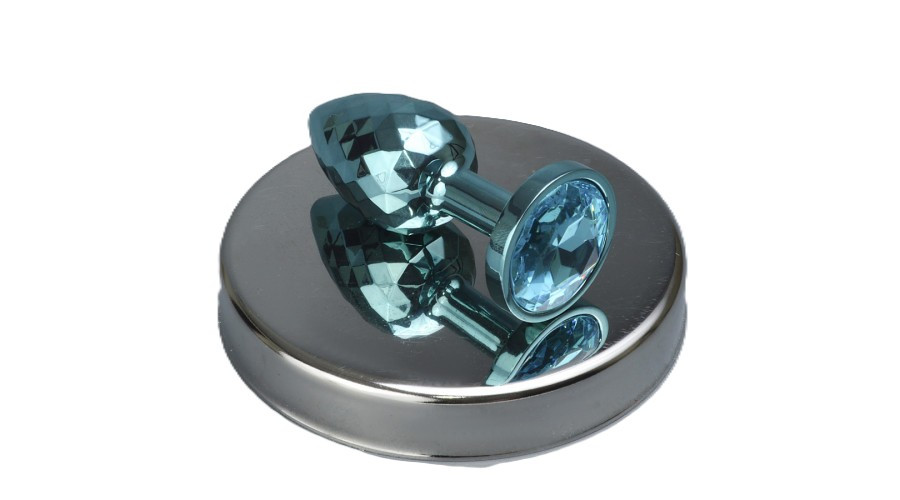 Анальная пробка голубая с голубым кристаллом Ø 28 мм