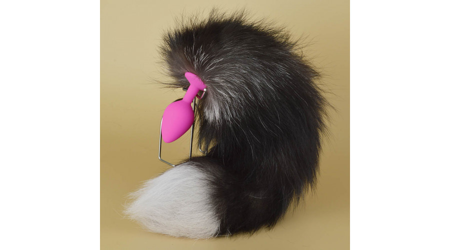 Анальная пробка силикон розовый Ø 3,5 хвостик чернобурка 